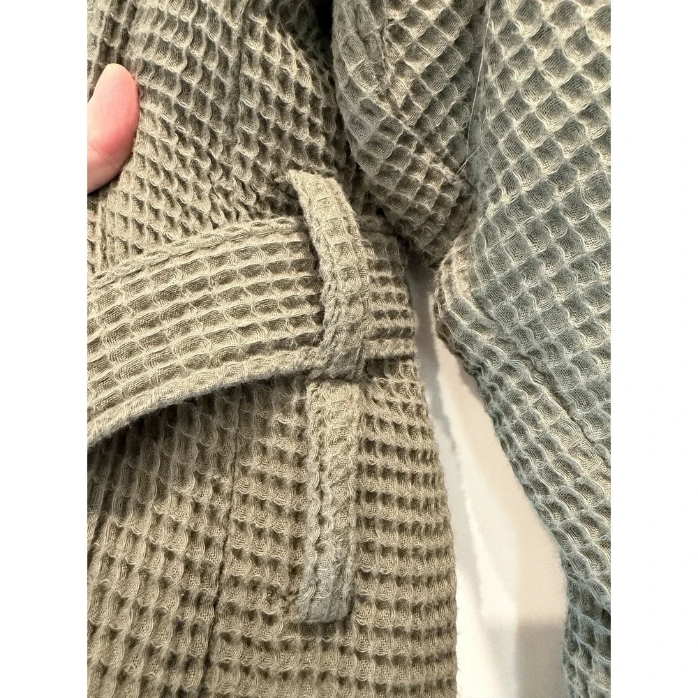 Pottery Barn Resort Robe Olive Green Size Medium Thick Waffle Knit Terry Cloth